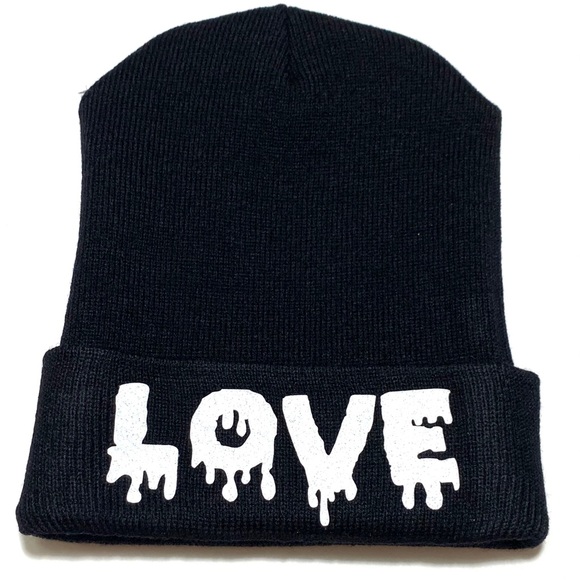 GlitzToGlitter Llc Accessories - Winter Beanie Skully Hat with Drip Love Quote